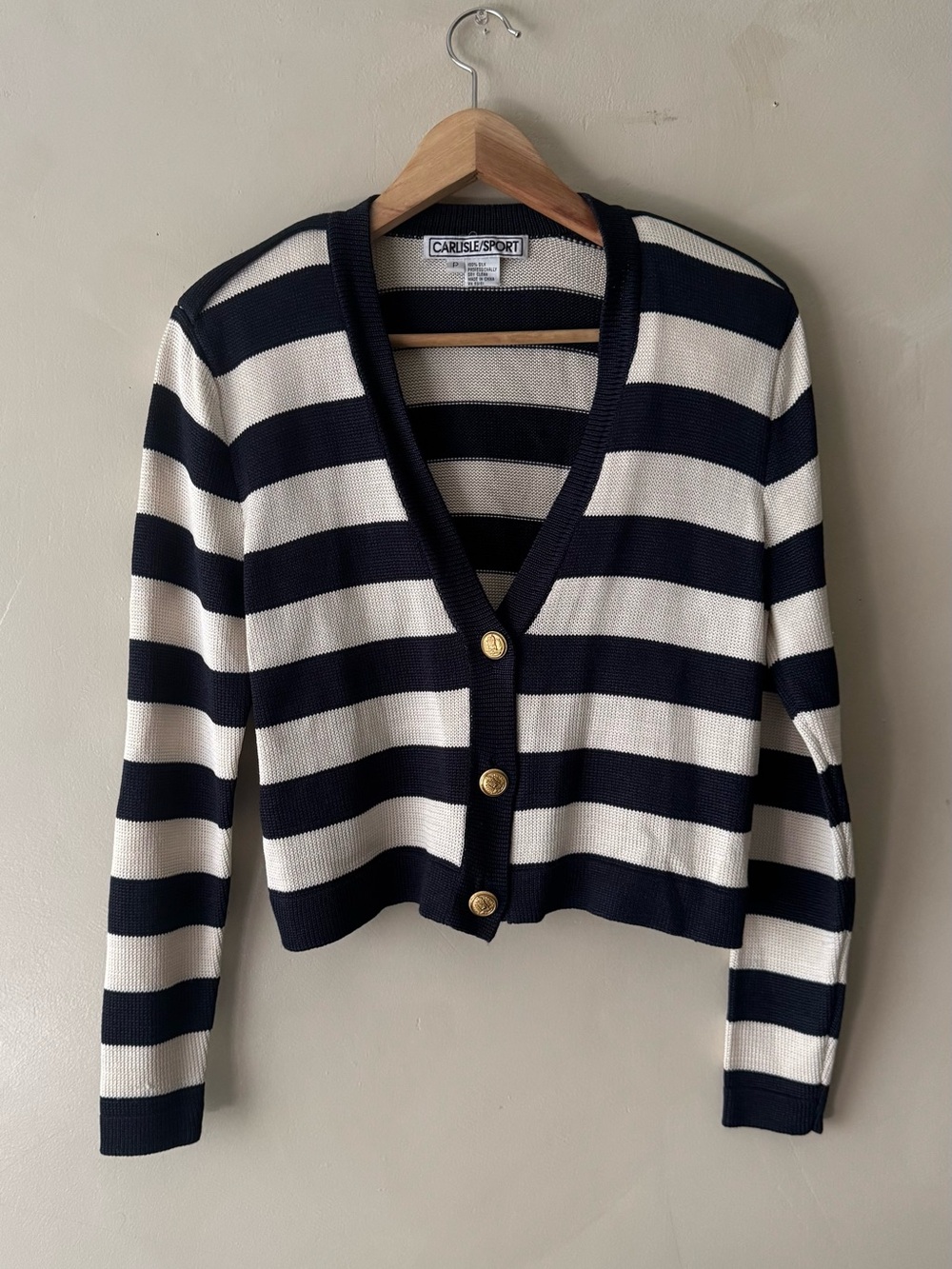 Carlisle sport Navy and White Striped V-Neck Button Cardigan 625